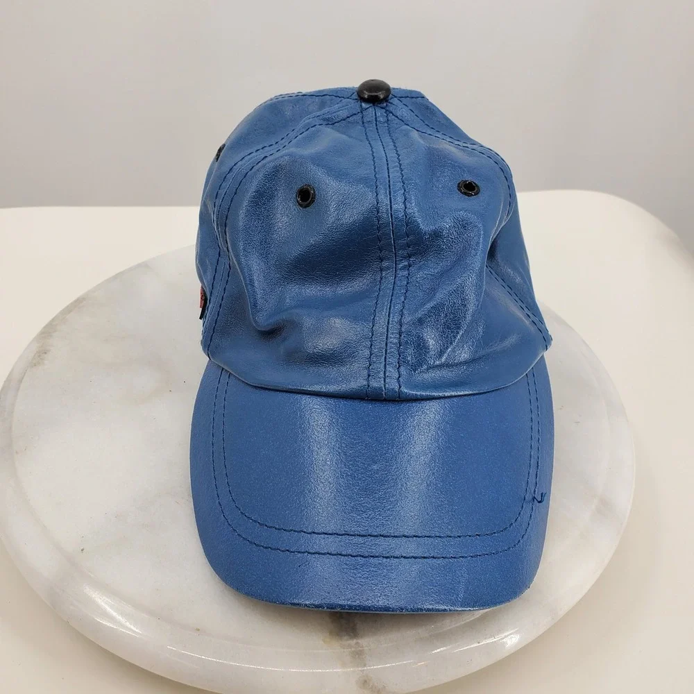Vintage M Julian Wilsons Blue Genuine Leather Baseball Cap Hat L XL Y2K Street